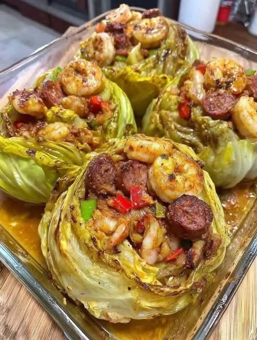 Keto Cajun Shrimp & Sausage Stuffed Cabbage