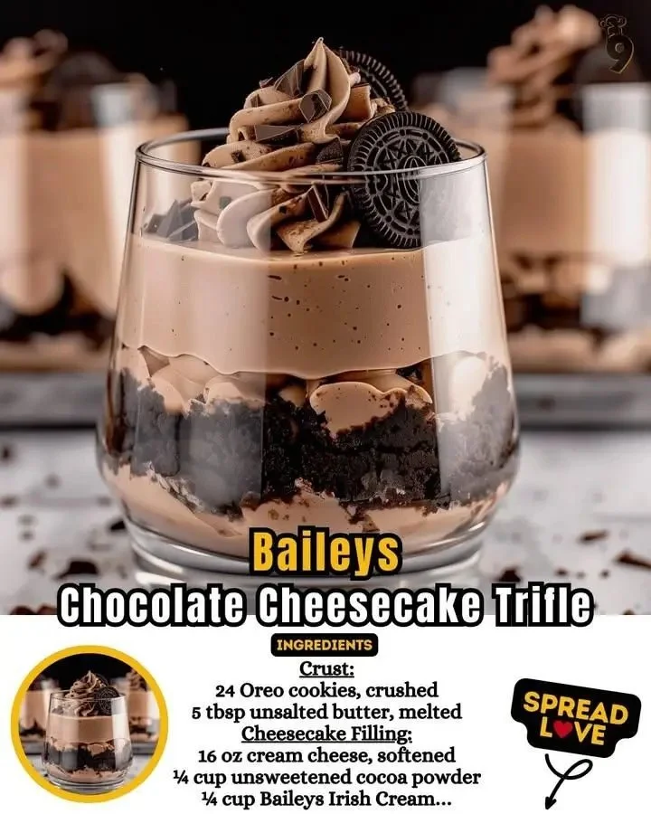 Delicious Baileys chocolate mousse served in a glass, topped with cocoa powder.