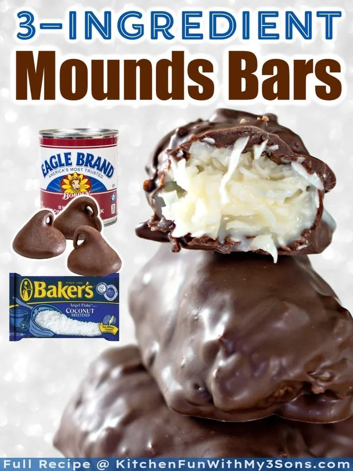 DIY 3-Ingredient Homemade Mounds Bars with coconut and chocolate.