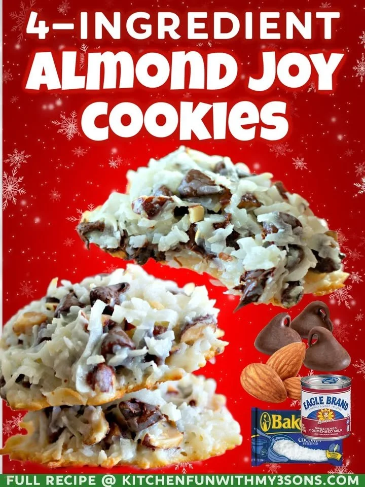 Delicious Almond Joy Cookies with chocolate, coconut, and almonds on a plate