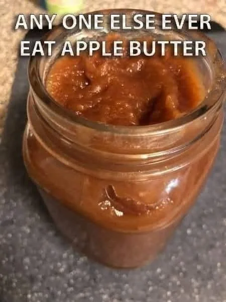 Homemade apple butter in a jar with a rustic background