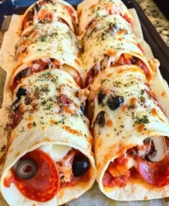 Baked pizza tortilla wraps filled with cheese and toppings