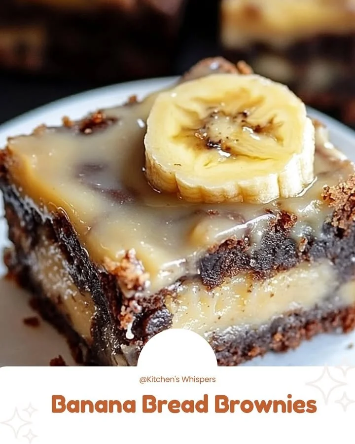 Delicious banana bread brownies topped with chocolate and nuts