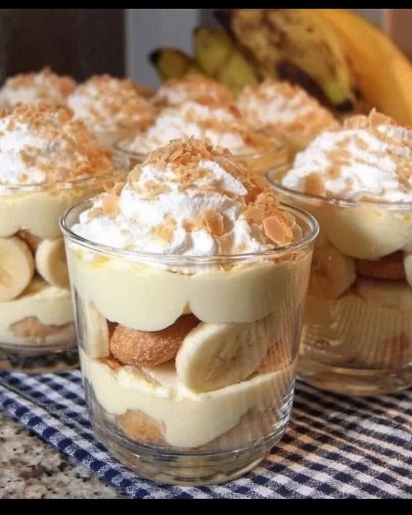 Delicious banana pudding cup with layers of banana and creamy custard.