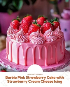 Barbie Pink Strawberry Cake with Strawberry Cream Cheese Icing