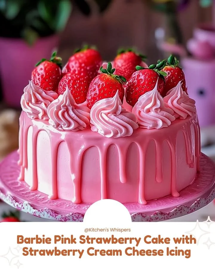 Barbie Pink Strawberry Cake with Strawberry Cream Cheese Icing