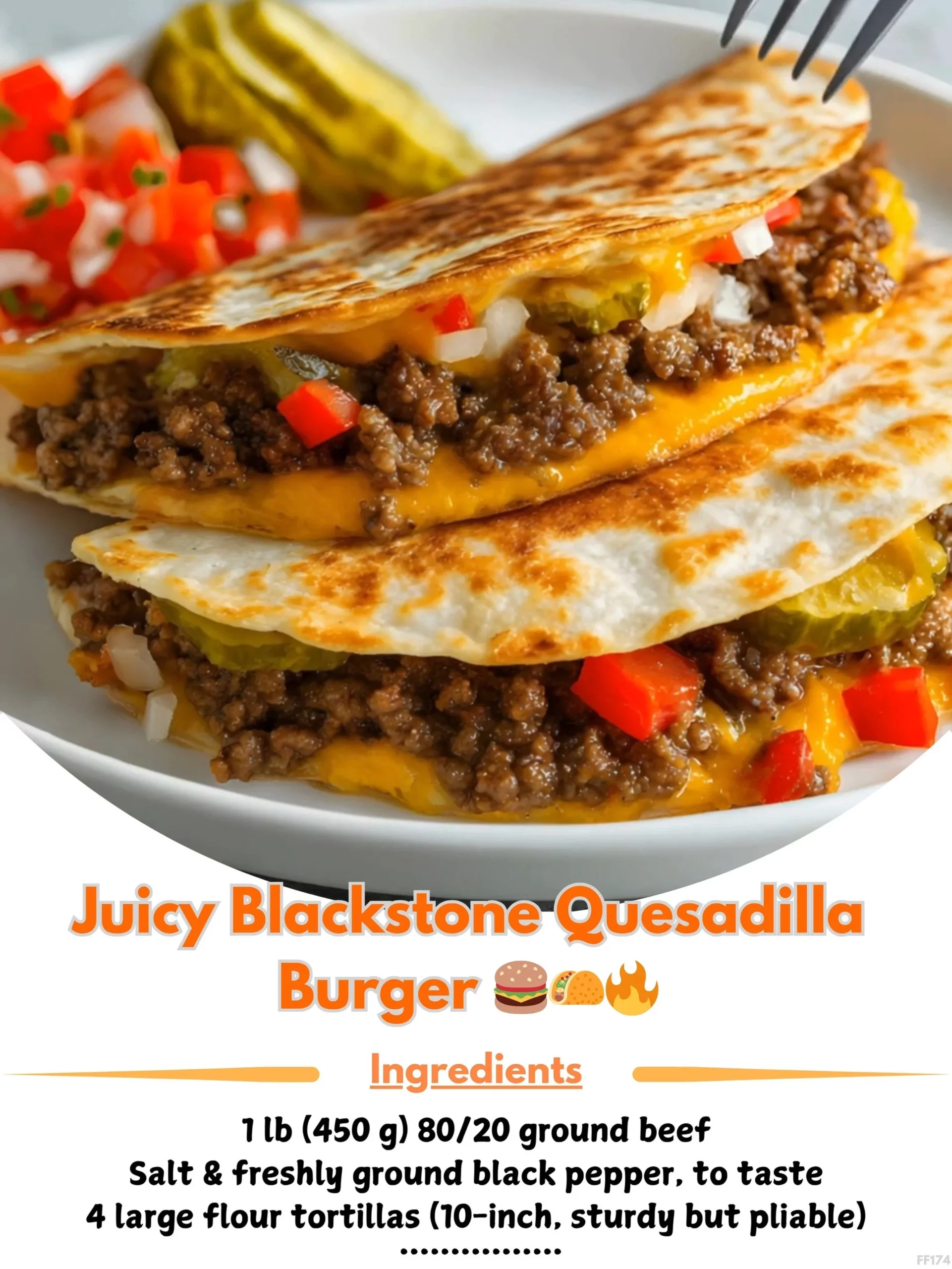 Delicious Blackstone quesadilla burger with melted cheese and toppings