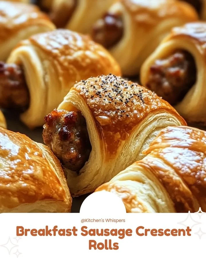 Breakfast sausage crescent rolls served on a plate with herbs.
