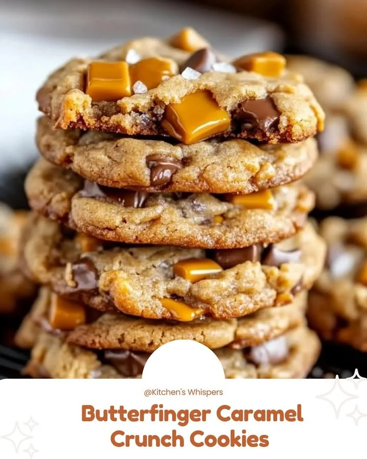 Delicious Butterfinger caramel crunch cookies ready to enjoy