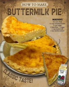 Delicious homemade buttermilk pie with a golden crust and creamy filling