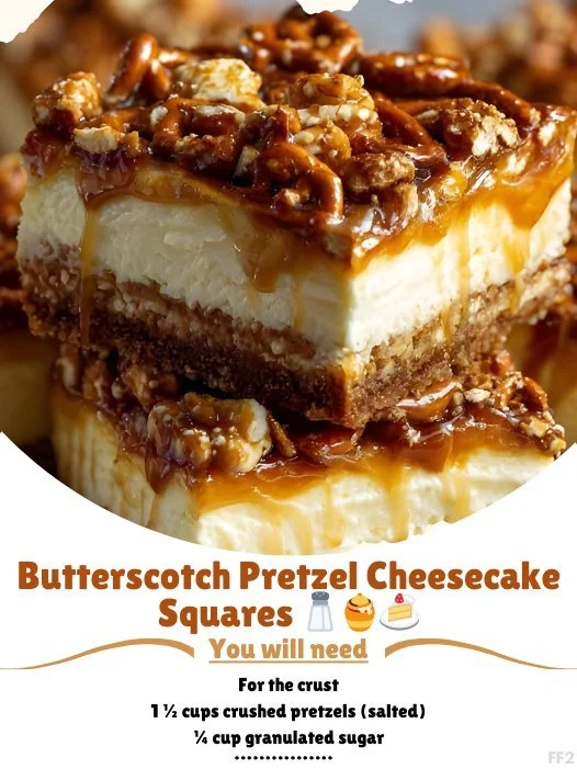 Butterscotch cheesecake pretzel squares on a plate