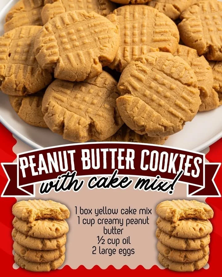 Delicious cake mix peanut butter cookies on a baking sheet ready to be served