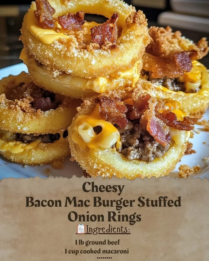 Cheesy Bacon Mac Burger Stuffed Onion Rings