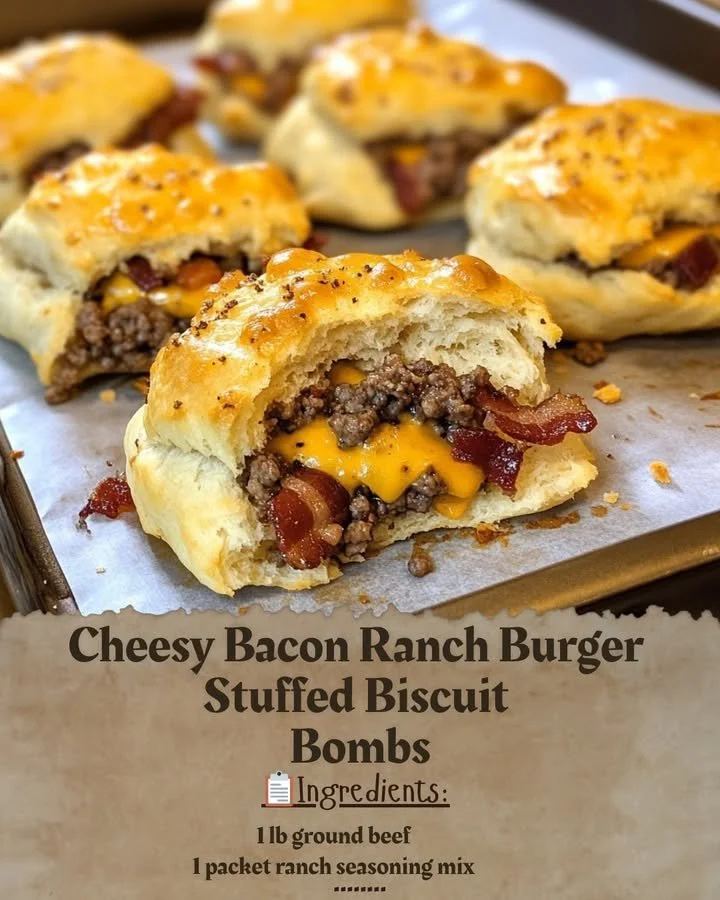 Cheesy Bacon Ranch Burger Stuffed Biscuit Bombs ready to eat