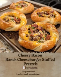 Cheesy Bacon Ranch Cheeseburger Stuffed Pretzels on a plate