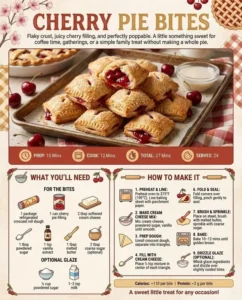 Delicious cherry pie bites served on a plate, showcasing their flaky crust and cherry filling.