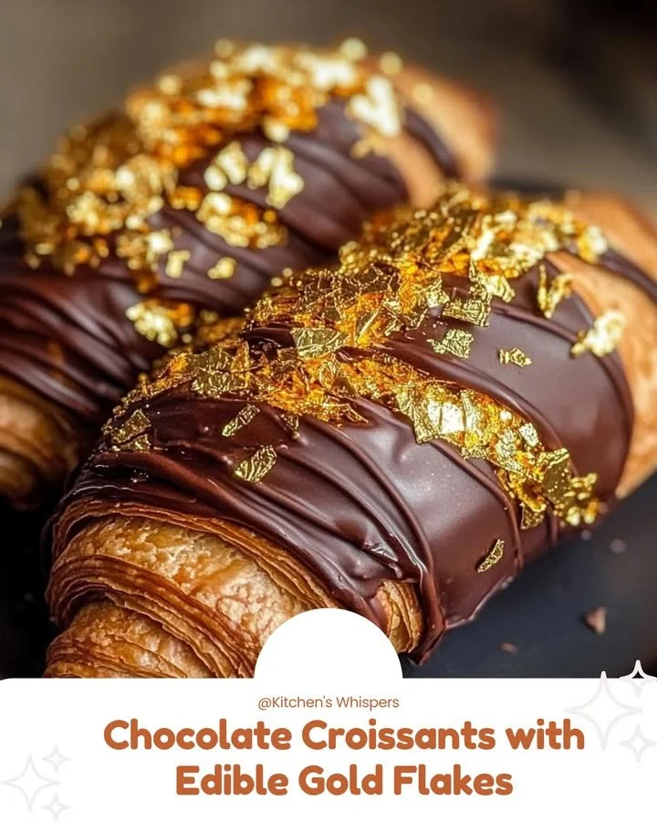 Decadent chocolate croissants adorned with edible gold flakes
