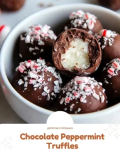 Delicious Chocolate Peppermint Truffles topped with crushed candy cane