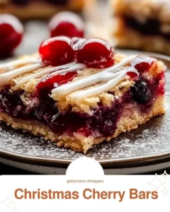 Delicious Christmas Cherry Bars topped with cherries and icing