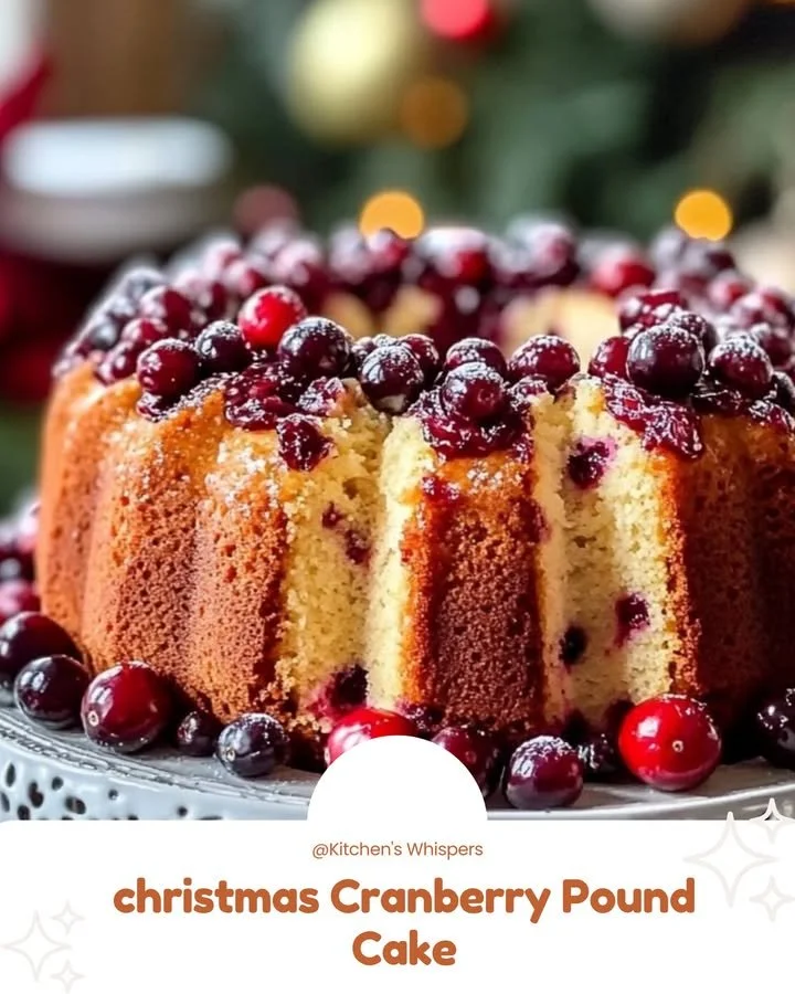 Slice of Christmas Cranberry Pound Cake on a decorative plate
