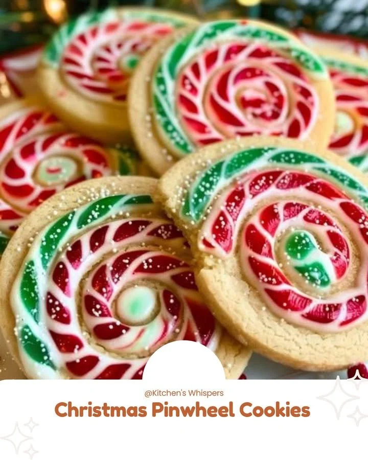 Colorful Christmas Pinwheel Cookies arranged on a festive plate