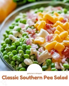 Classic Southern Pea Salad with fresh peas and creamy dressing in a bowl