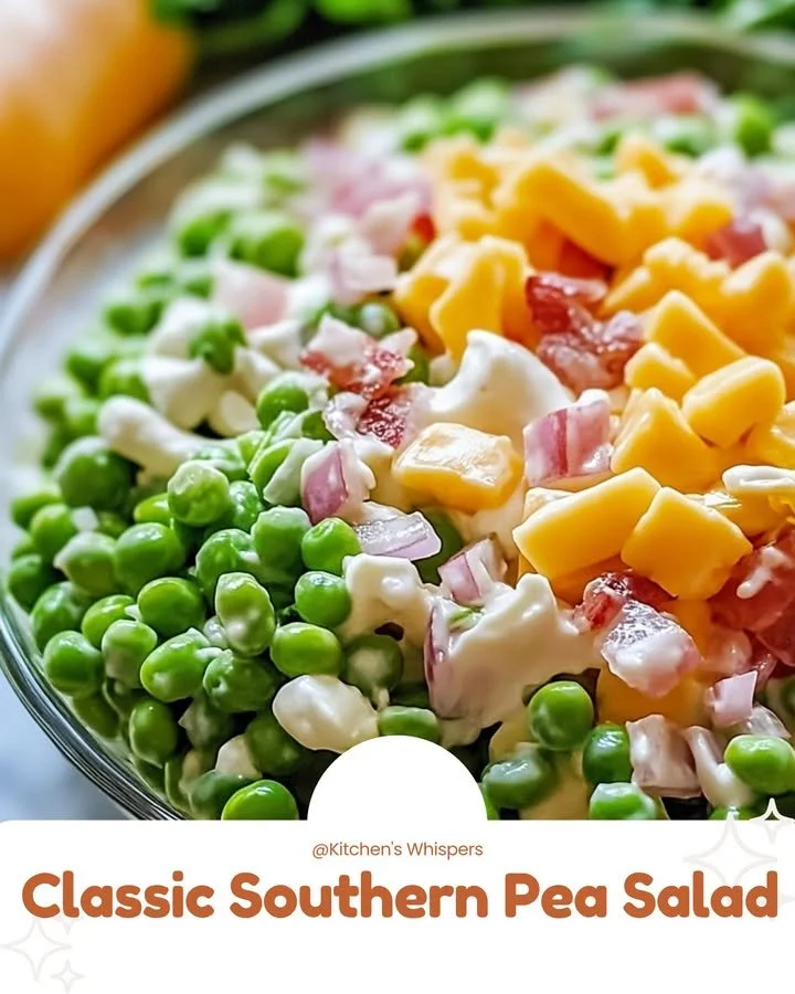 Classic Southern Pea Salad with fresh peas and creamy dressing in a bowl