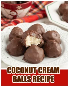 Delicious Coconut Cream Balls coated in shredded coconut and chocolate
