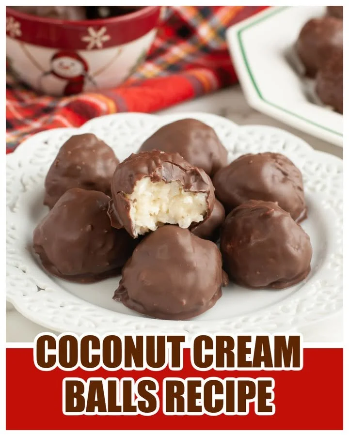 Delicious Coconut Cream Balls coated in shredded coconut and chocolate