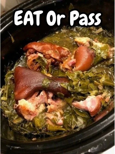 Collard greens cooked with ham hocks for a flavorful southern dish