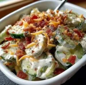 Cool Cucumber Bacon Crunch dish featuring crispy bacon and fresh cucumbers