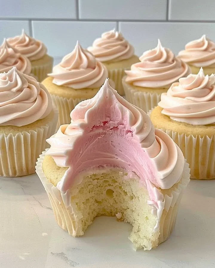 Homemade Copycat Magnolia Bakery Cupcakes on a decorative plate.