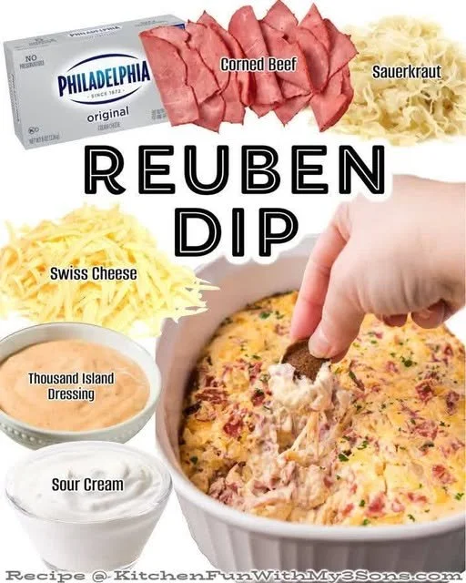 Delicious corned beef and sauerkraut dip served in a bowl with crackers