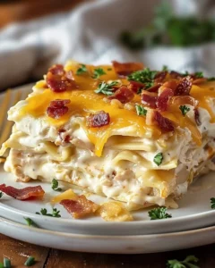 Creamy Crack Chicken Lasagna layered with cheesy goodness and tender chicken