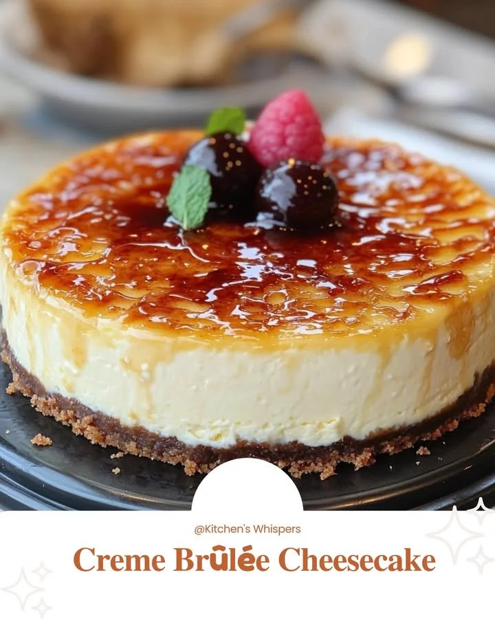 Delicious Crème Brûlée Cheesecake with a caramelized sugar topping