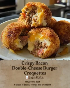 Crispy bacon double-cheese burger croquettes served on a plate