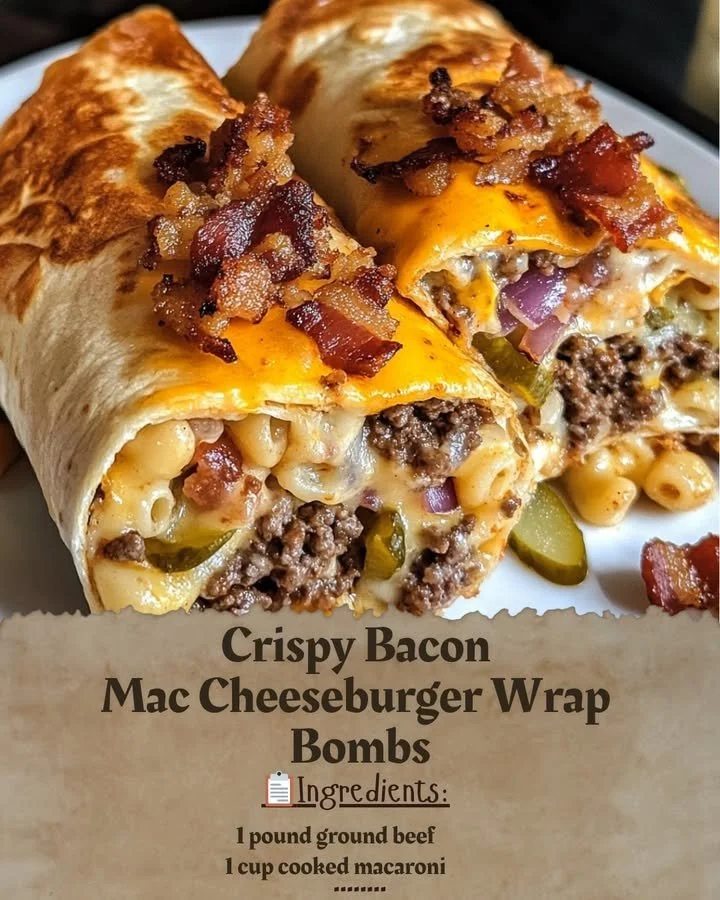 Crispy Bacon Mac Cheeseburger Wrap Bombs filled with cheesy goodness