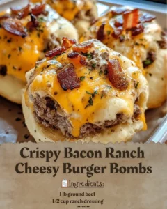 Crispy bacon ranch burger bombs with cheese and ranch dressing