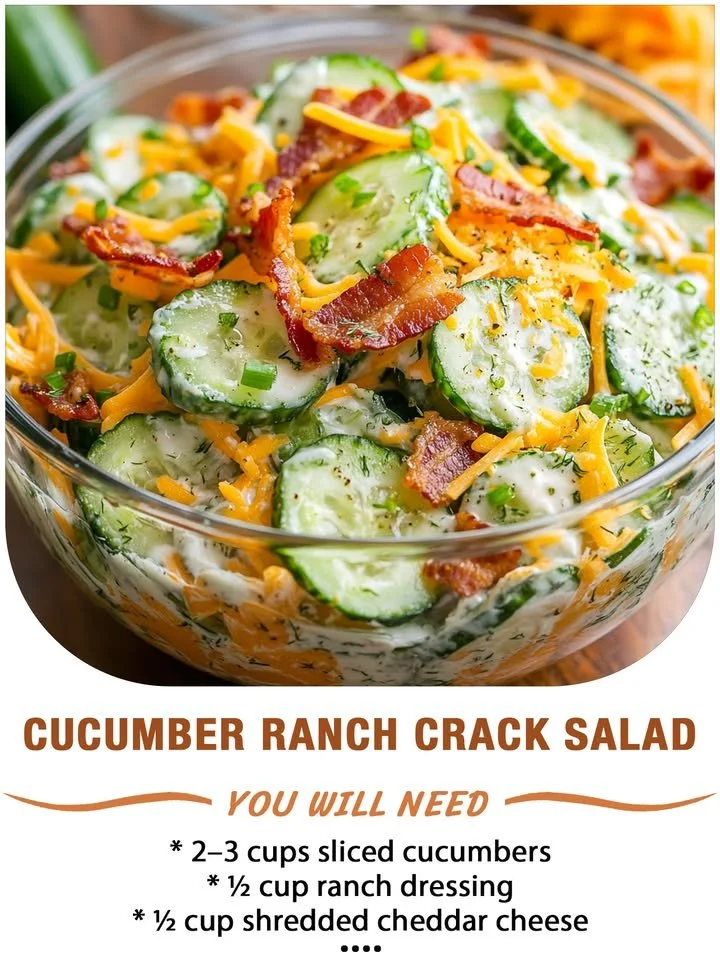 Cucumber Ranch Crack Salad served in a bowl, showcasing fresh veggies and ranch dressing.