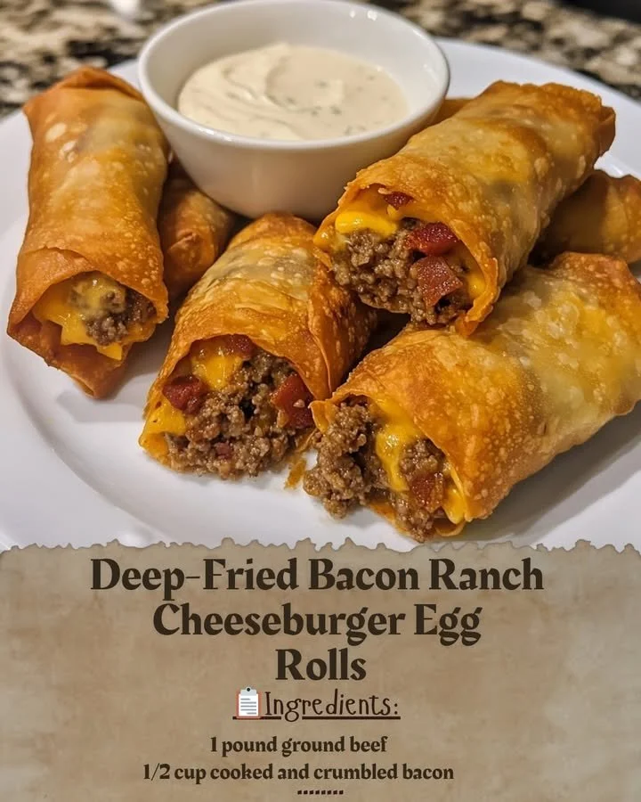 Deep-Fried Bacon Ranch Cheeseburger Egg Rolls