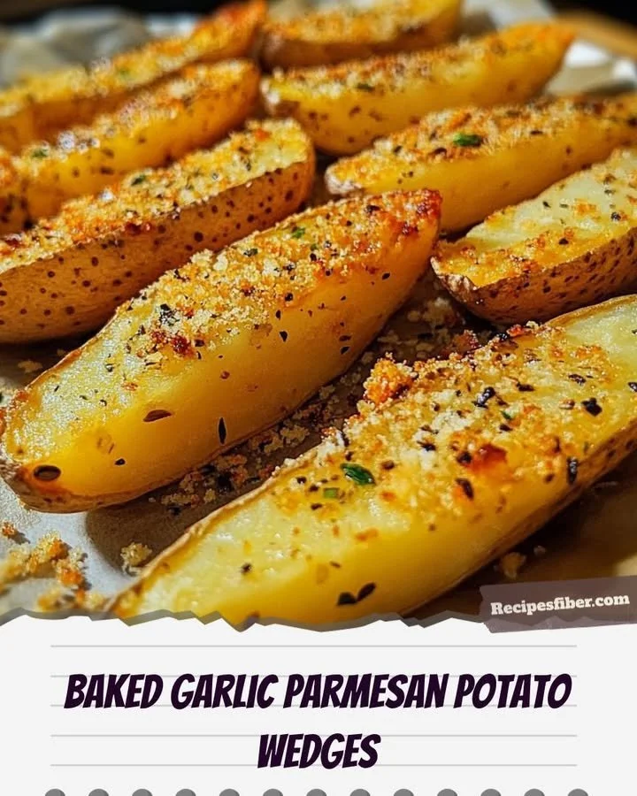 Crispy baked garlic parmesan potato wedges on a plate