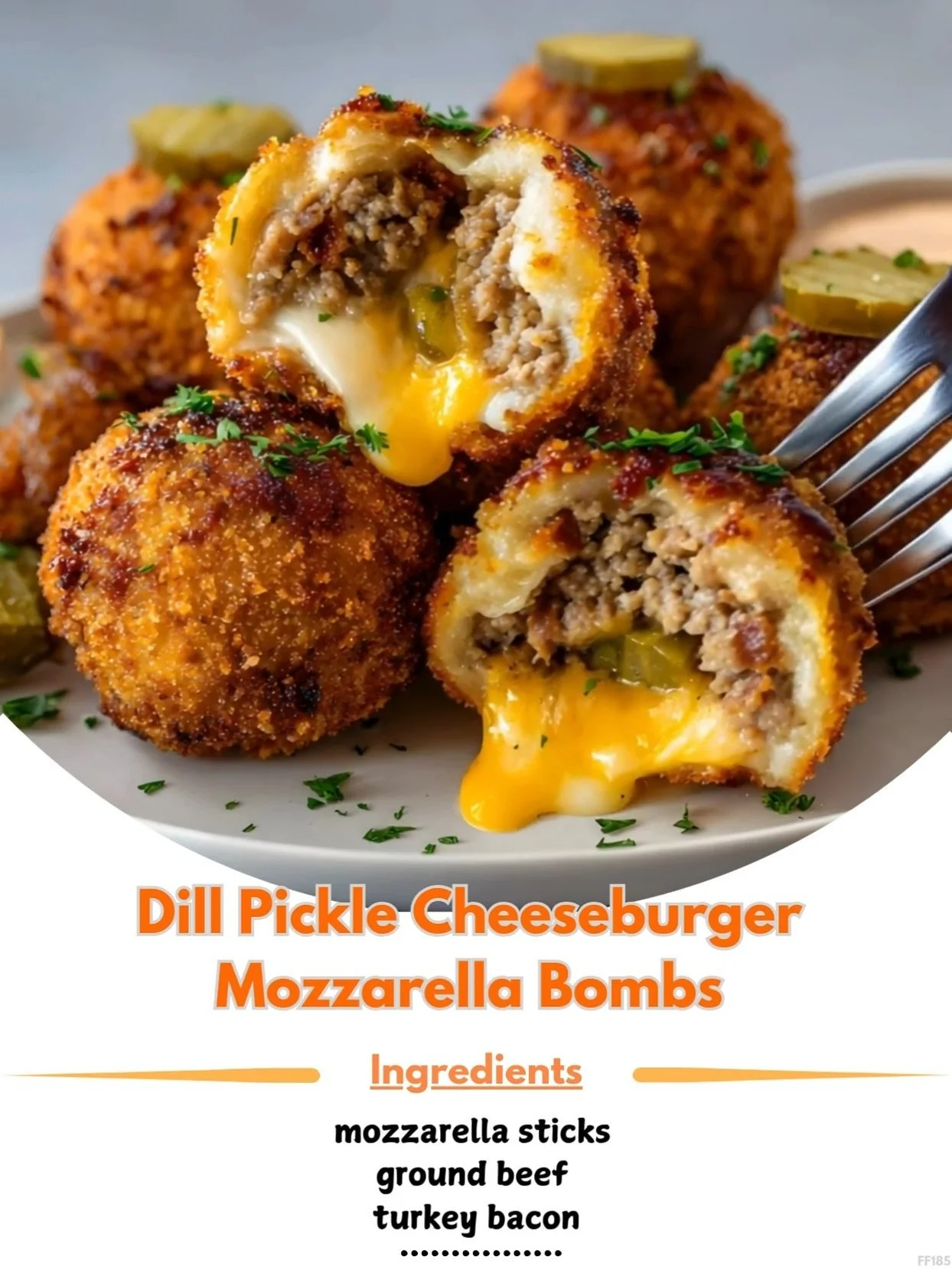 Delicious Dill Pickle Cheeseburger Mozzarella Bombs with toppings and sauces