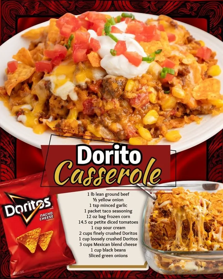 Delicious Dorito Casserole baked with cheese and savory toppings.