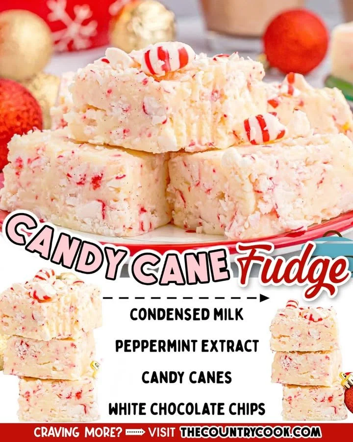 Delicious easy candy cane fudge topped with crushed candy canes.