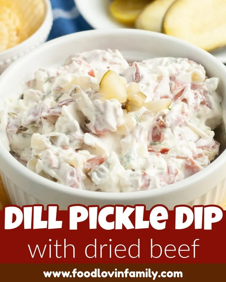 Delicious bowl of easy dill pickle dip with crackers on a table