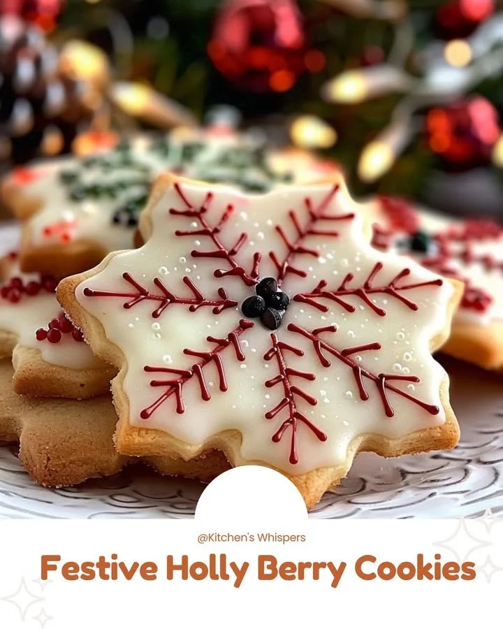 Festive Holly Berry Cookies decorated for the holiday season