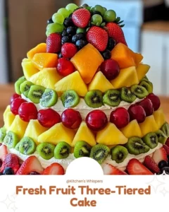 Fresh Fruit Three-Tiered Cake with vibrant fruits and creamy frosting