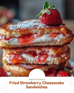 Delicious fried strawberry cheesecake sandwiches ready to be enjoyed