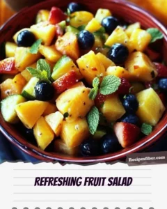 Colorful and fresh fruit salad featuring various fruits in a bowl