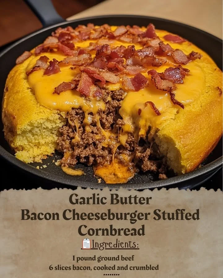 Garlic Butter Bacon Cheeseburger Stuffed Cornbread